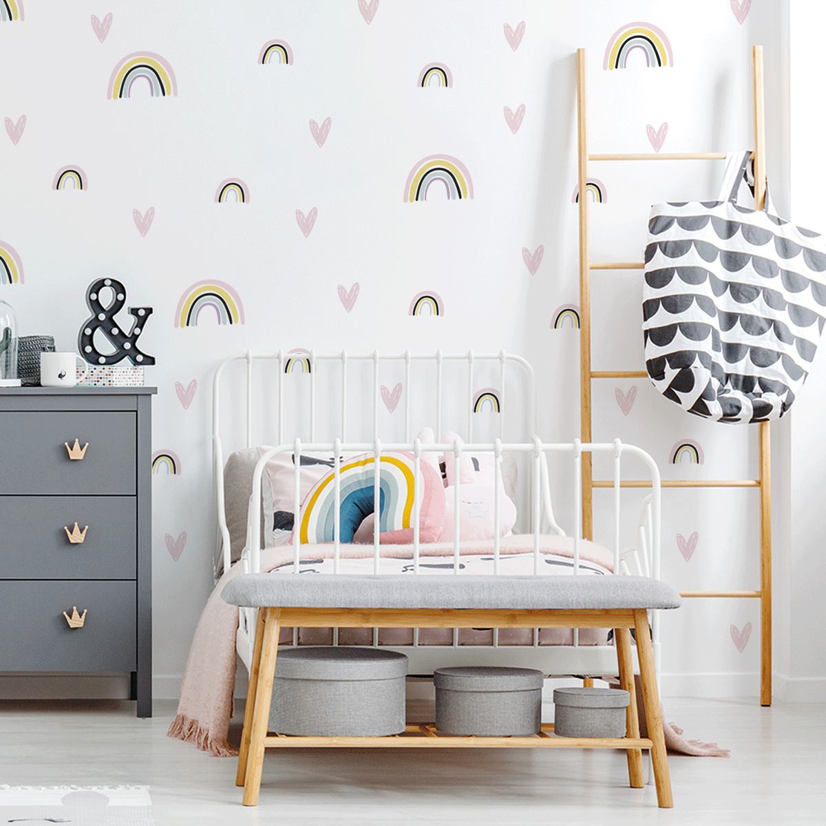 Rainbow wall stickers with hearts
