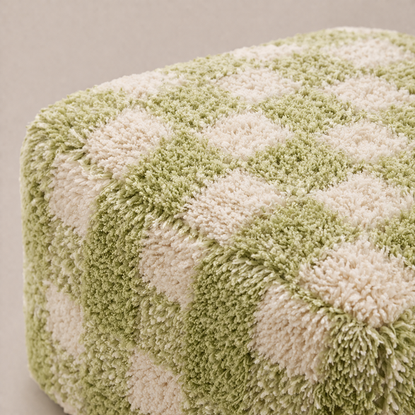 Checkered Plush Pouf