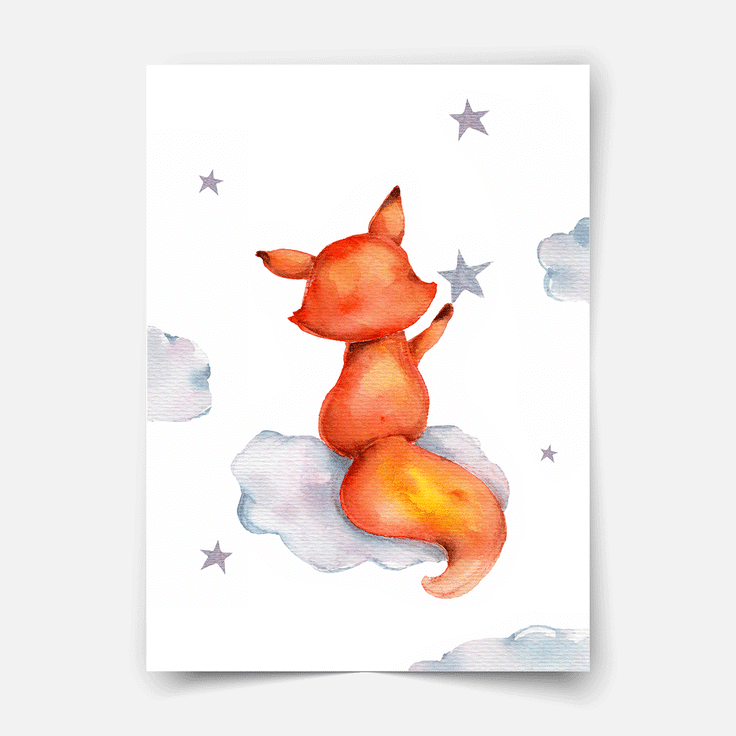Little fox on cloud Fine Art Print