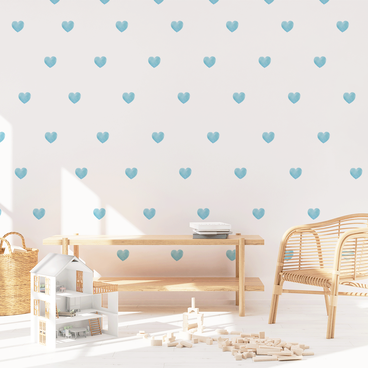 Wall stickers - Blue watercolour hearts