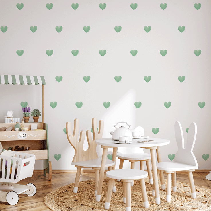 Hearts wall stickers - Green watercolour hearts