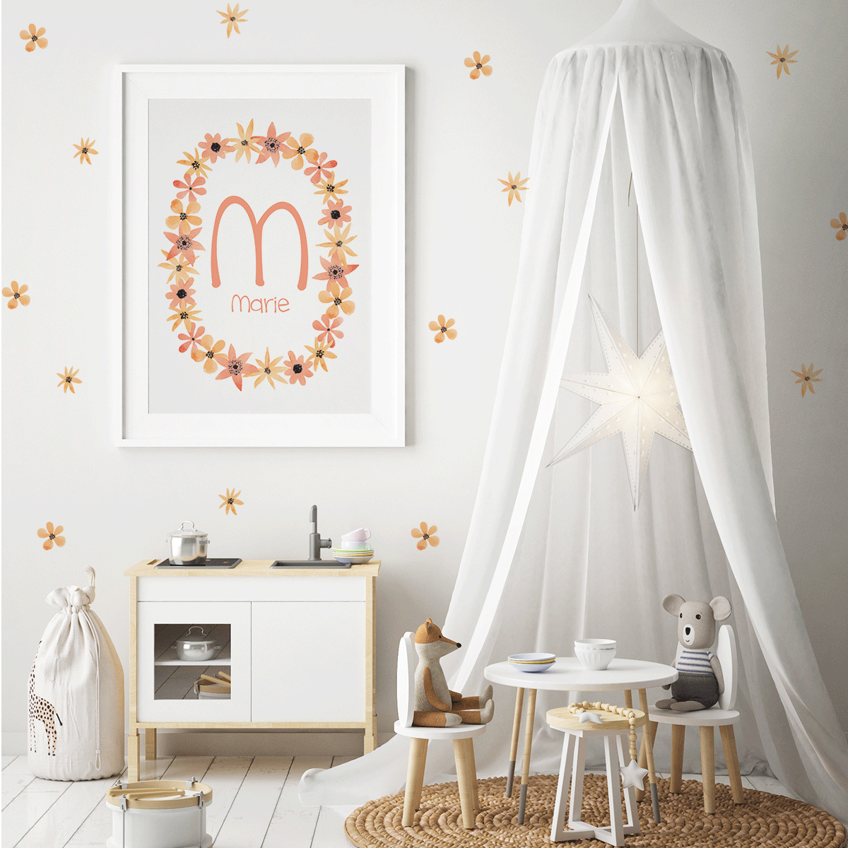 Pastel flowers (peach coral) - personalised Fine Art Print