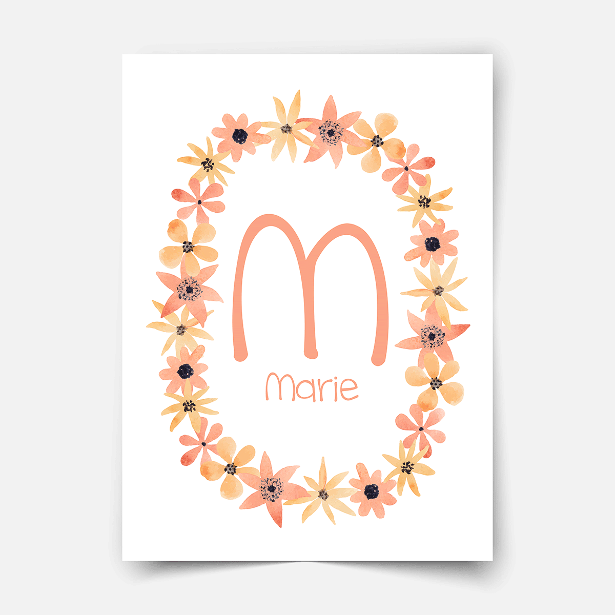 Pastel flowers (peach coral) - personalised Fine Art Print
