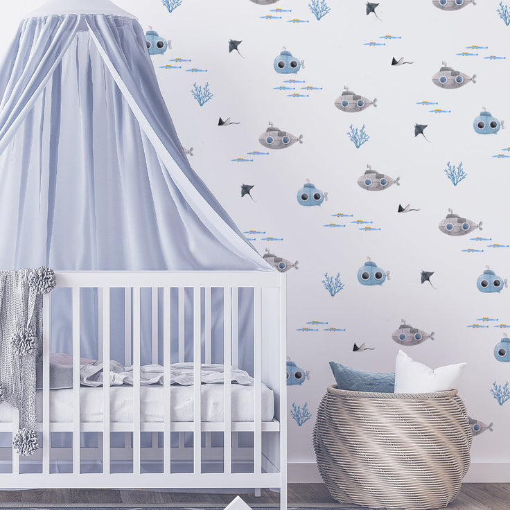 kids bedroom wall stickers, nursery wall stickers, wall stickers, wall decal , wall tattoo, ocean wall sticker, under the sea wall sticker, submarine wall sticker, boys wall sticker, wall stickers with submarines, scandinavian wall stickers, kids bedroom ideas, nursery ideas, nordic wall stickers, wall decor ideas