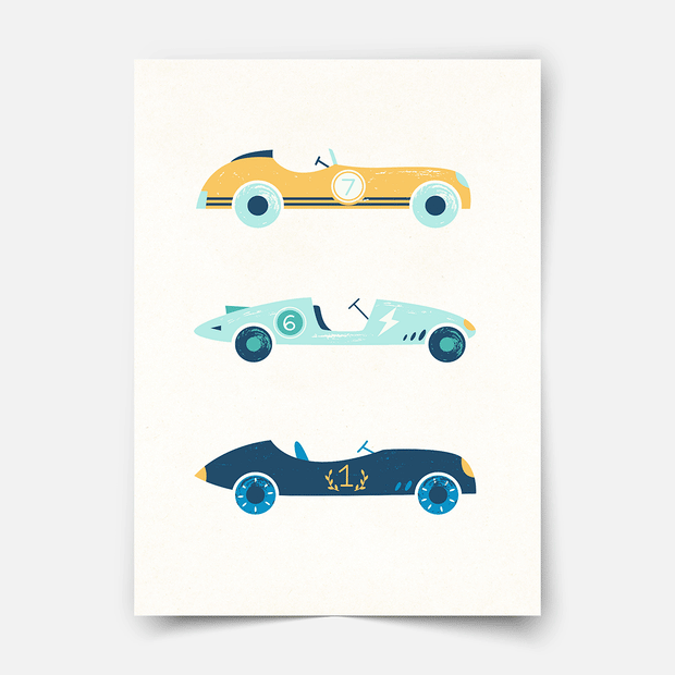Classic race cars trio Fine Art Print