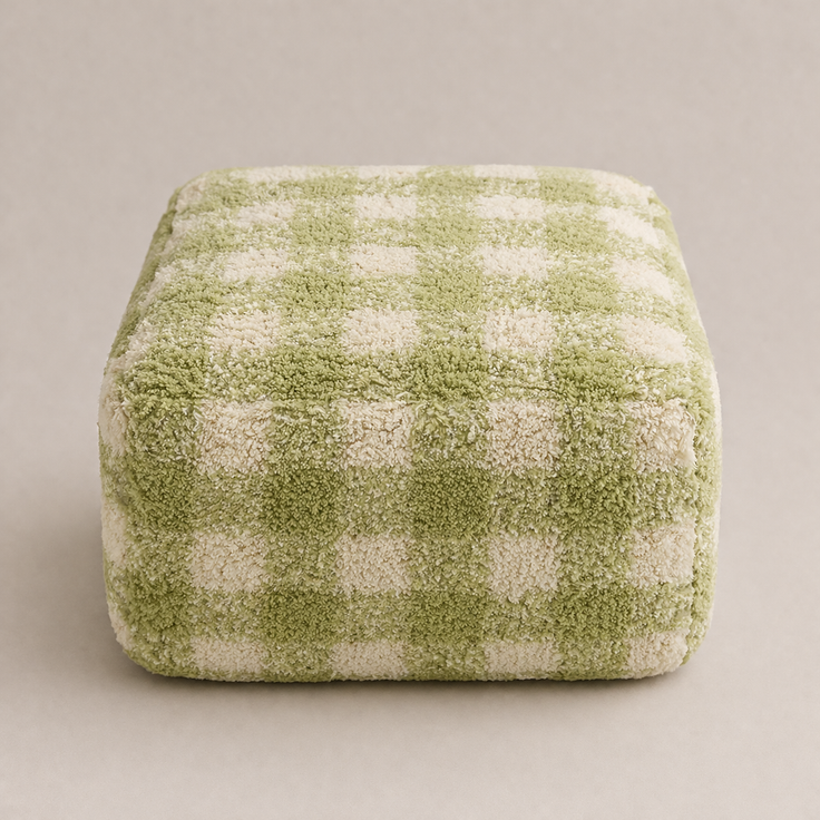 Checkered Plush Pouf