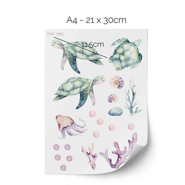 Under the sea wall stickers - Turtle world (lilac)
