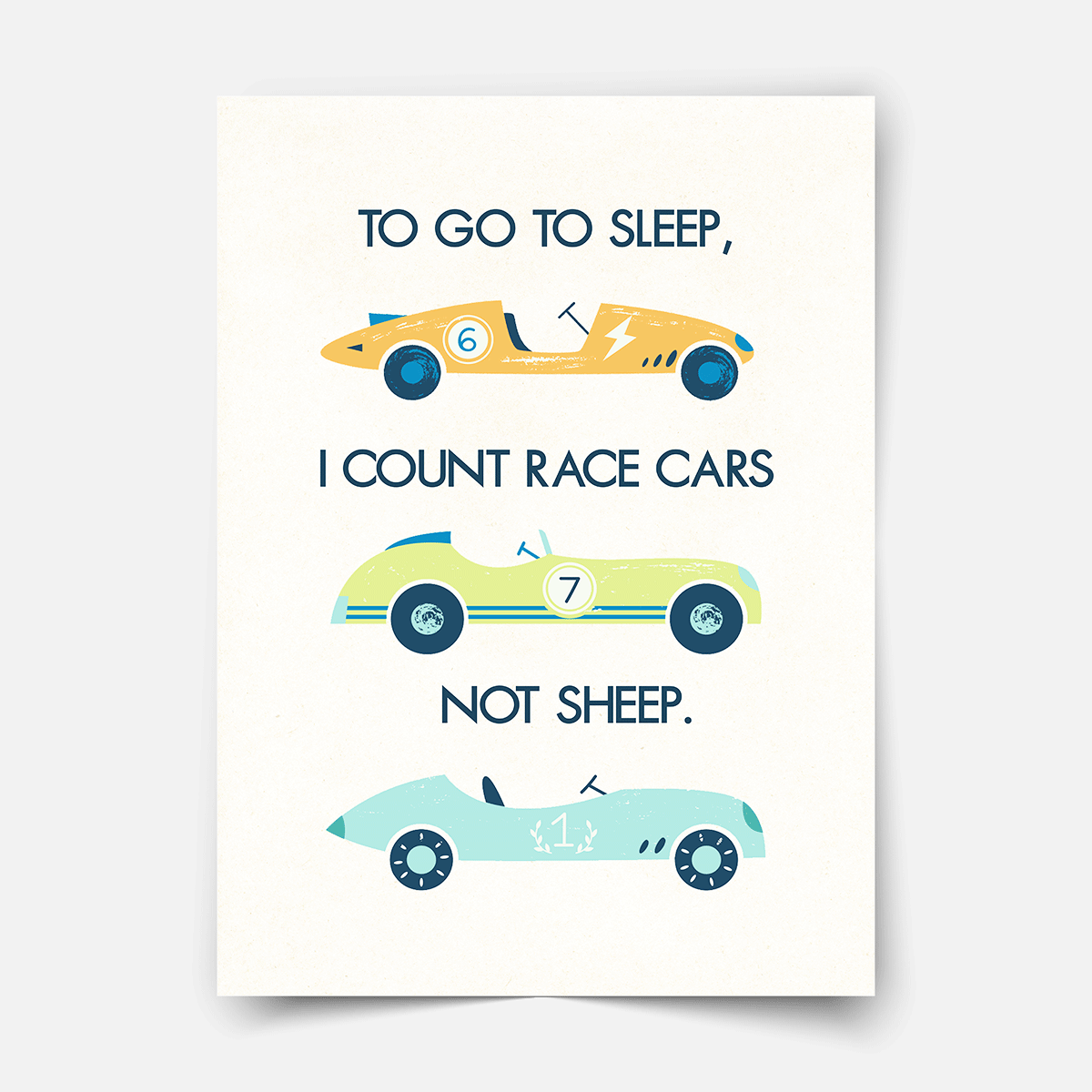 To go to sleep I count race cars - Fine Art Print