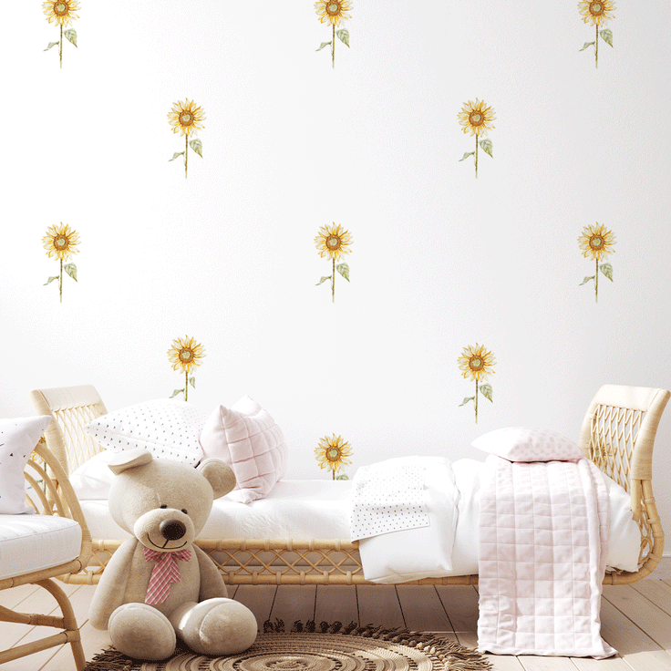 sunflower wall stickers, sunflower wall decals, boho sunflowers wall decals