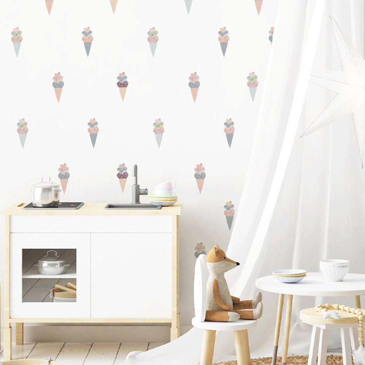 kids bedroom wall sticker, nursery wall sticker, wall sticker, wall decal , wall tattoo, Ice cream cones wall sticker, girls wall stickers, Summer ice cream cones wall sticker, scandinavian wall stickers, nordic wall stickers, nordic wall decal, scandinavian wall decal, nursery room ideas, kids bedroom ideas