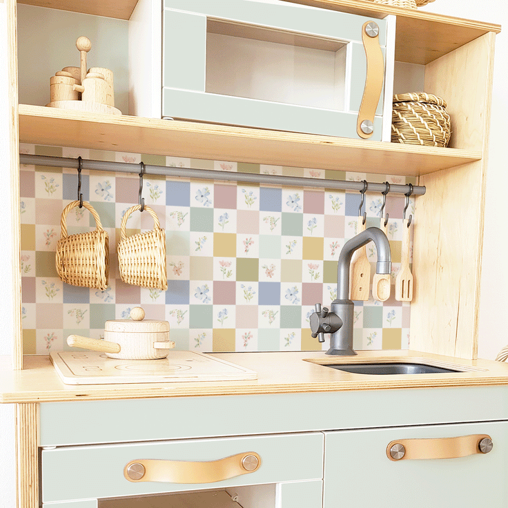 Sticker set - Checkered & floral tiles