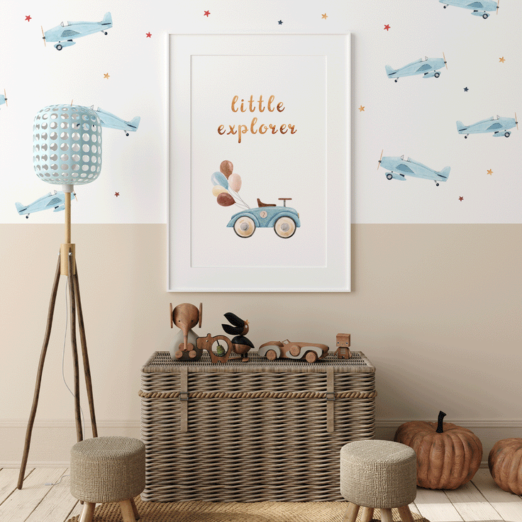 Watercolour little explorer car Fine Art Print