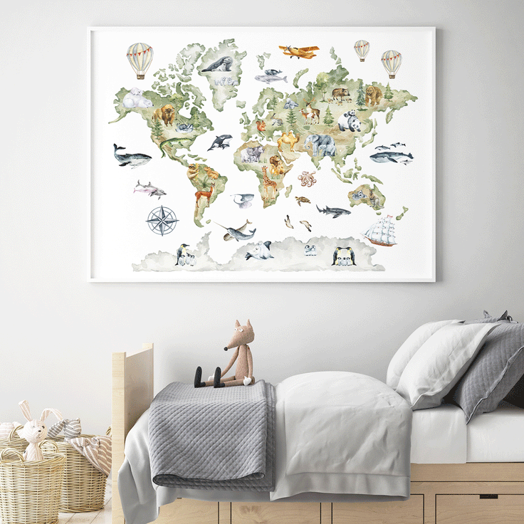 Watercolour world map - Fine Art Print