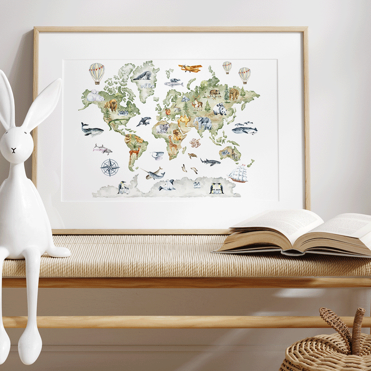 Watercolour world map - Fine Art Print