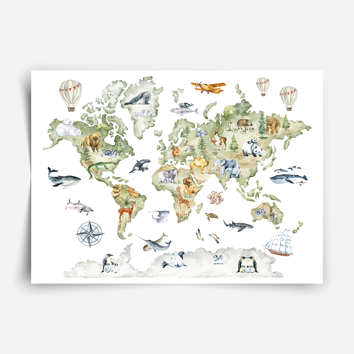 Watercolour world map - Fine Art Print