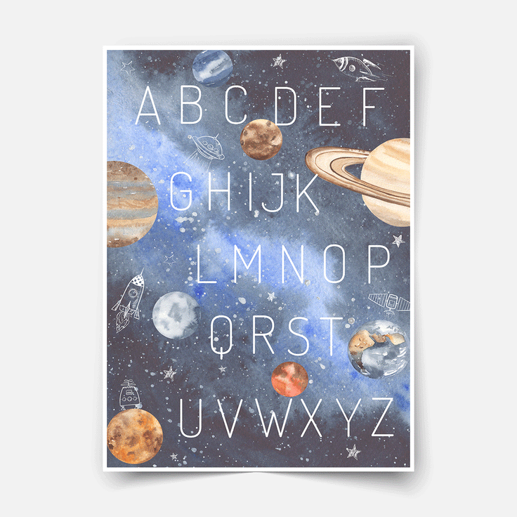 Space adventure - Planets with alphabet - Fine Art Print
