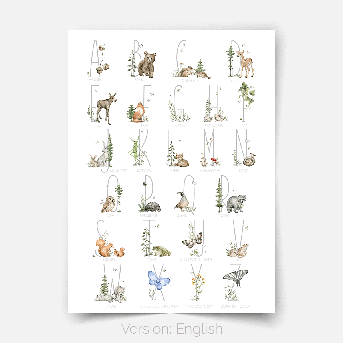 Woodland print - Magical forest - Alphabet