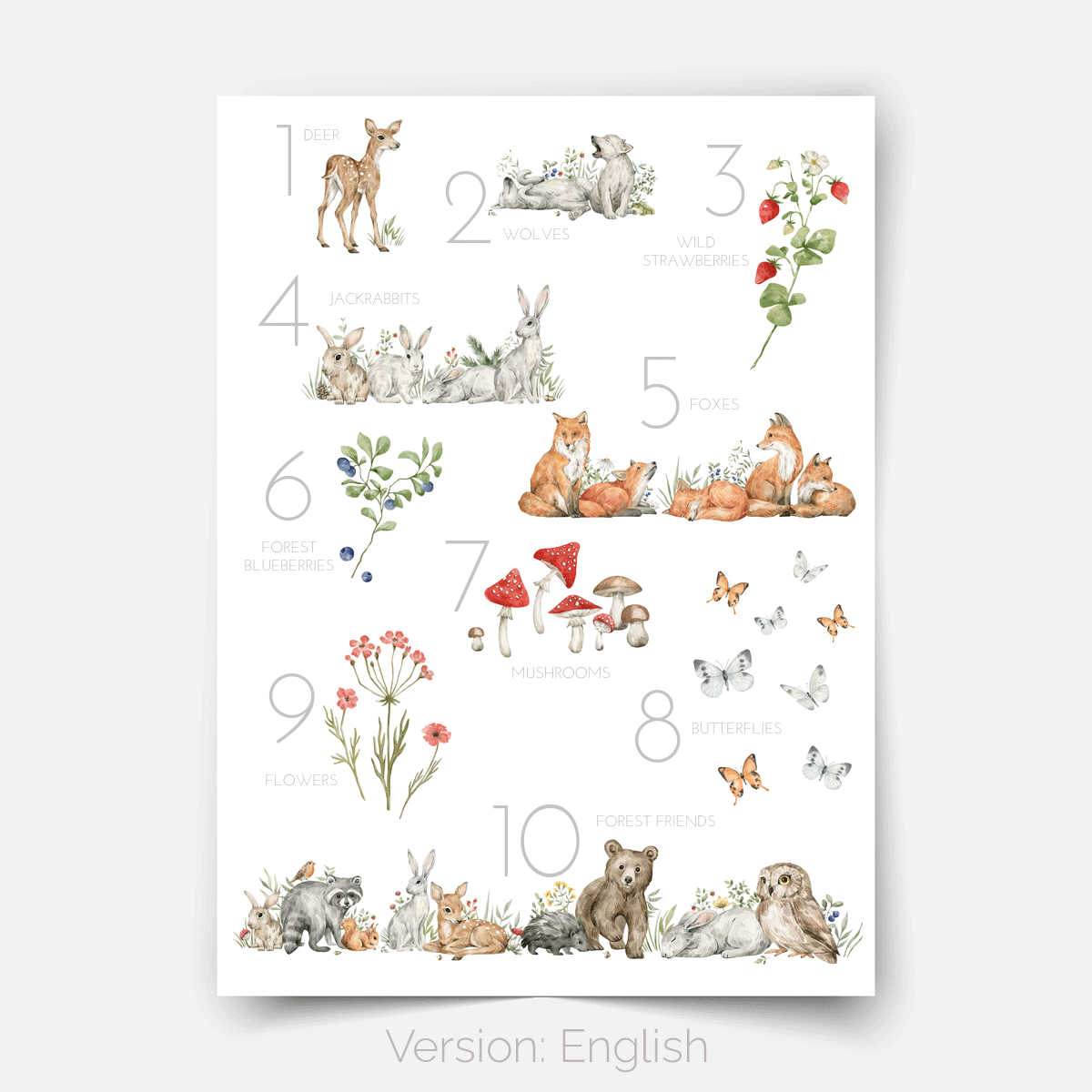 Woodland print - Magical forest - Numbers