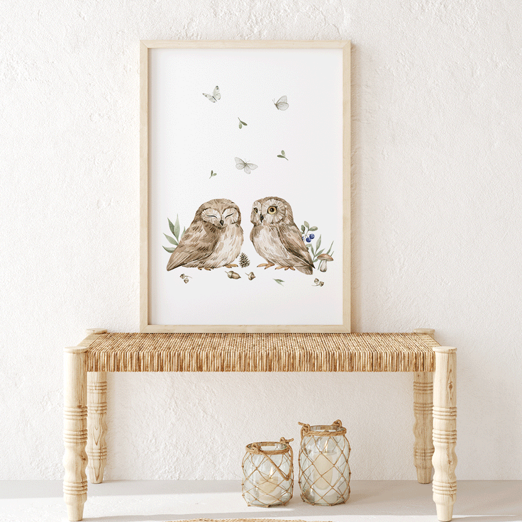 Woodland print - Magical forest - Owls