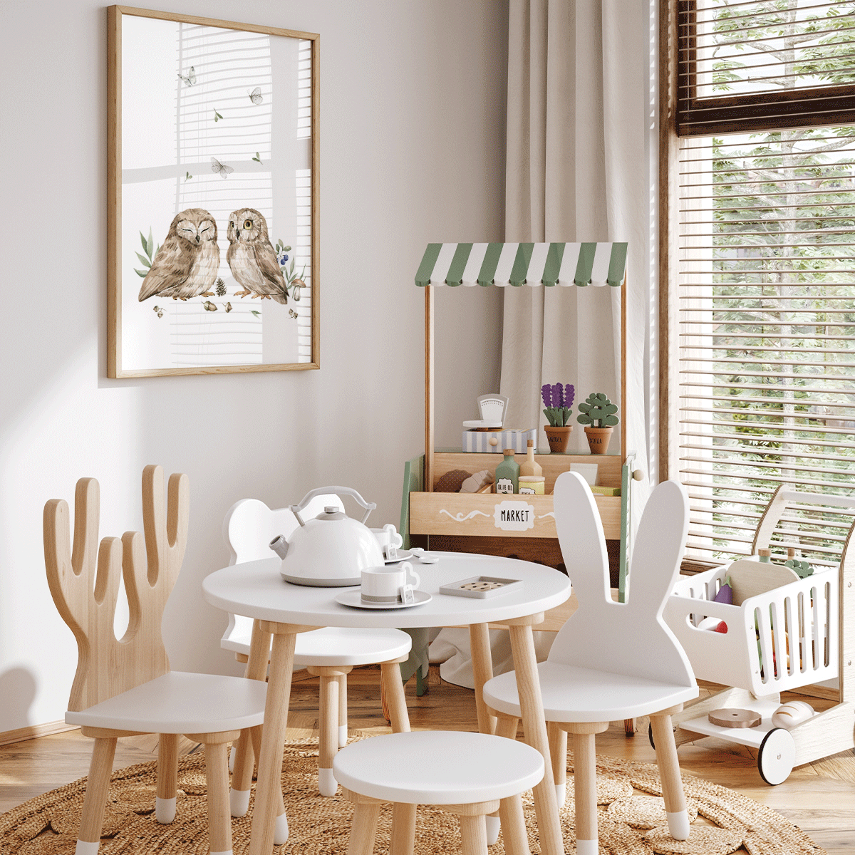 Woodland print - Magical forest - Owls