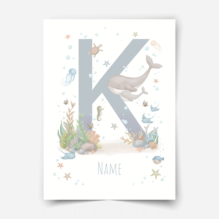 Personalised print - ABC Letters - Magical ocean (blue)