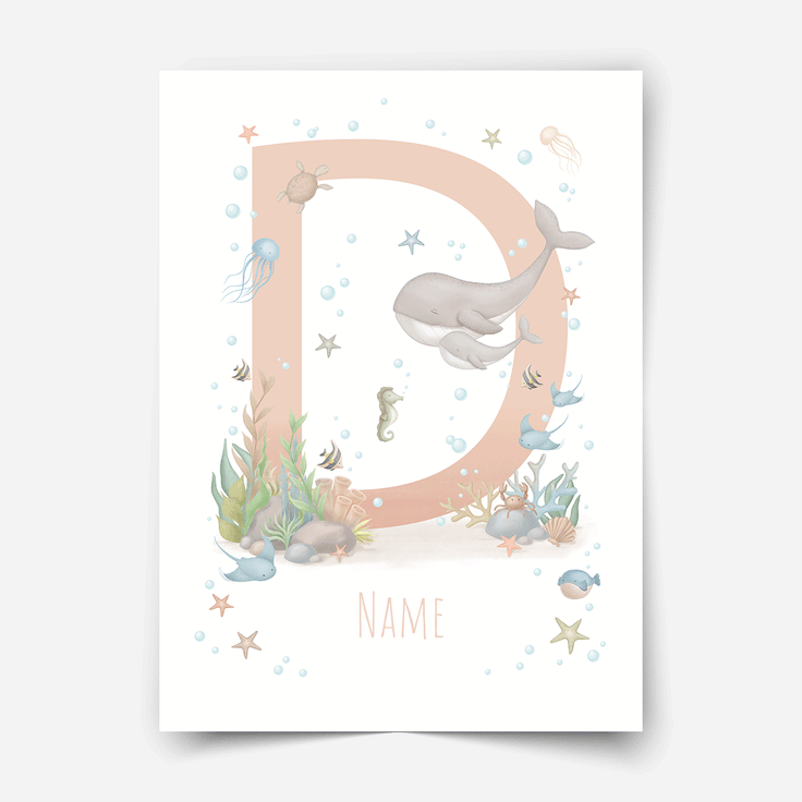 Personalised print - ABC Letters - Magical ocean (soft pink)