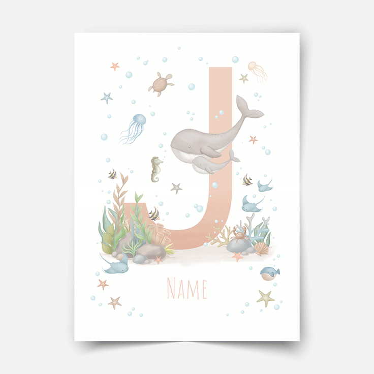 Personalised print - ABC Letters - Magical ocean (soft pink)