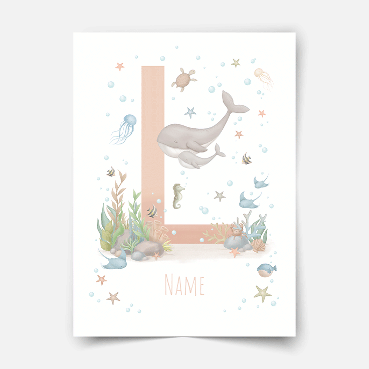 Personalised print - ABC Letters - Magical ocean (soft pink)