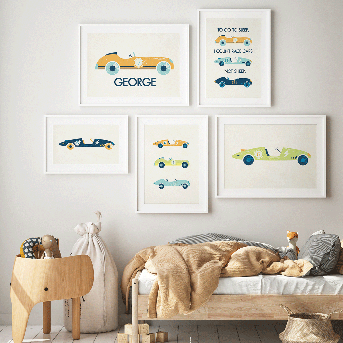 Classic race cars trio Fine Art Print