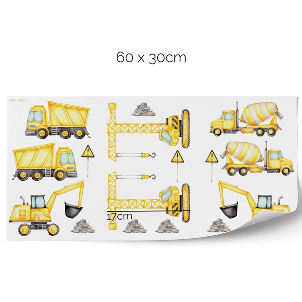 Construction wall stickers - Diggers, cranes & dumper trucks