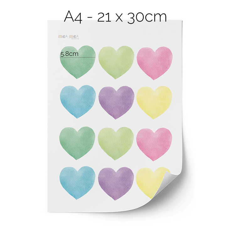 Hearts wall stickers - Colourful watercolour hearts