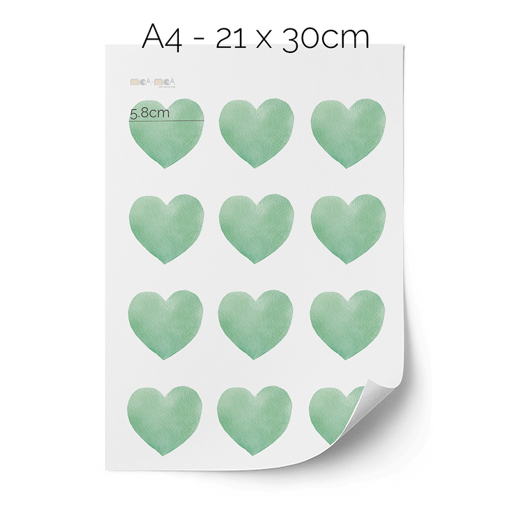 Hearts wall stickers - Green watercolour hearts