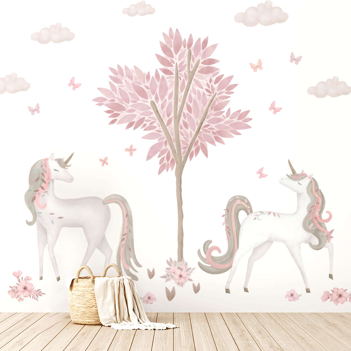 Unicorn wall stickers - Magical unicorns with tree