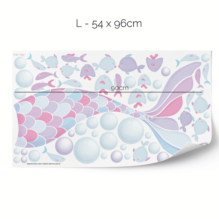 Cheeky mermaid tail wall stickers - Pink & Blue Splash
