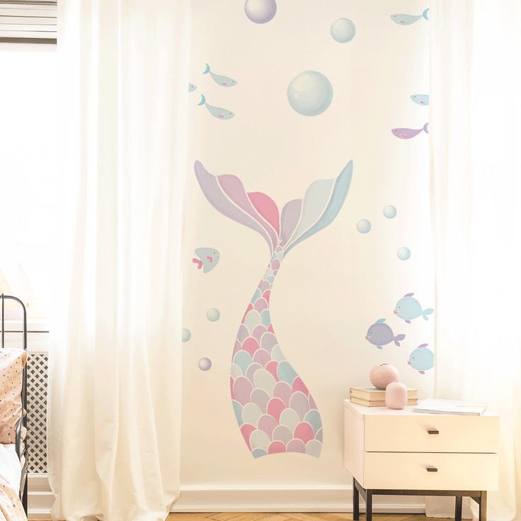 Cheeky mermaid tail wall stickers - Pink & Blue Splash
