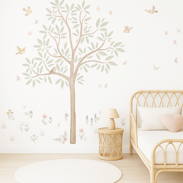 Wall stickers - Tree with flower meadow
