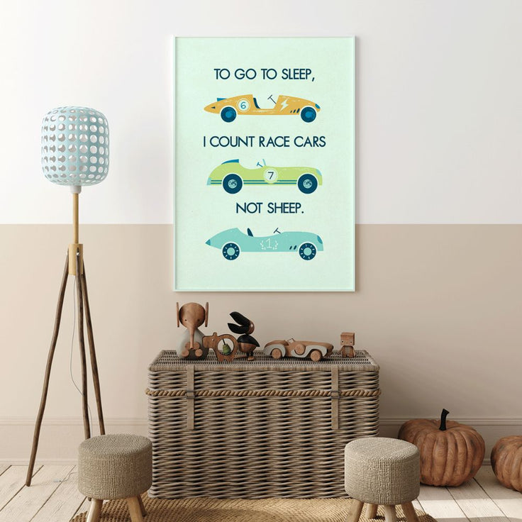 To go to sleep I count race cars - Fine Art Print