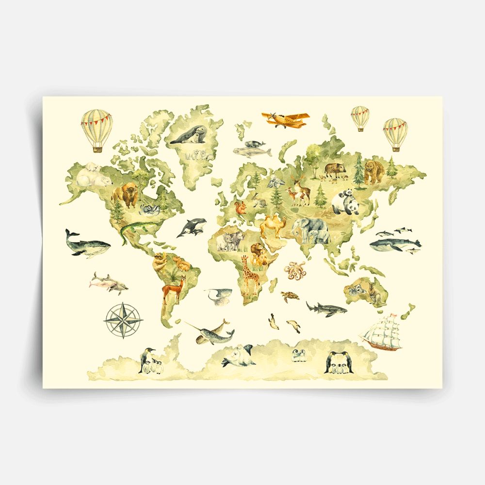 Watercolour world map - Fine Art Print