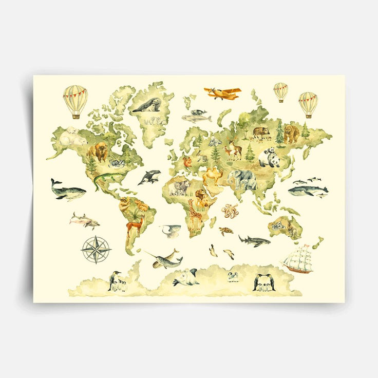 Watercolour world map - Fine Art Print