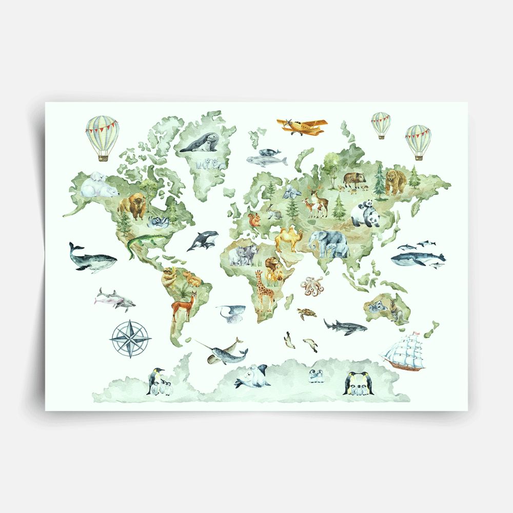 Watercolour world map - Fine Art Print