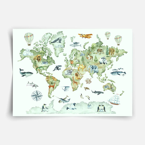 Watercolour world map - Fine Art Print