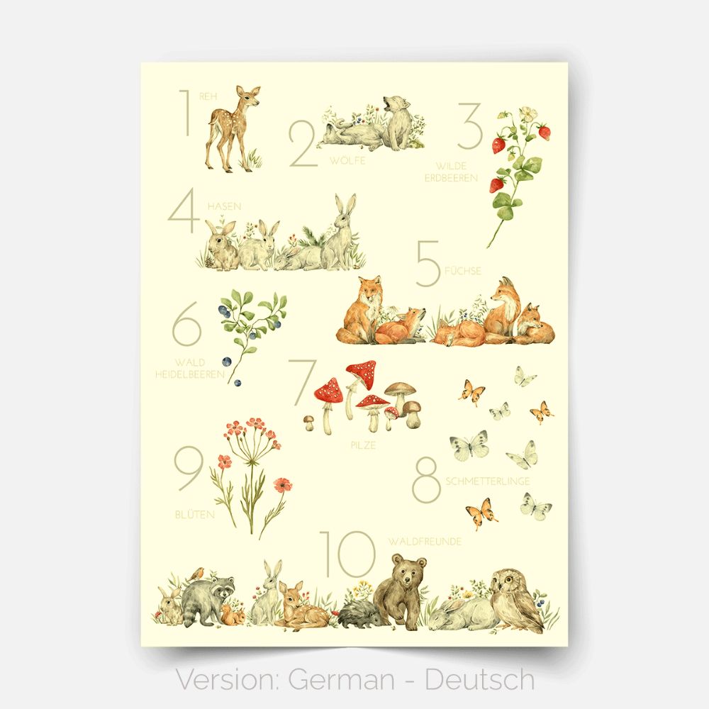 Woodland print - Magical forest - Numbers