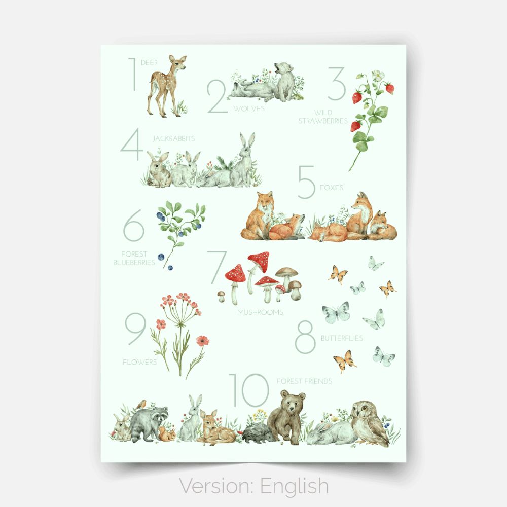 Woodland print - Magical forest - Numbers
