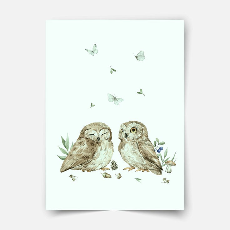 Woodland print - Magical forest - Owls