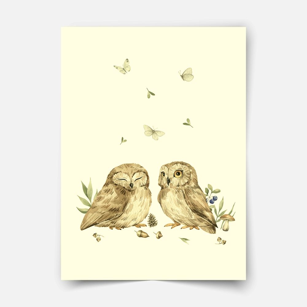 Woodland print - Magical forest - Owls