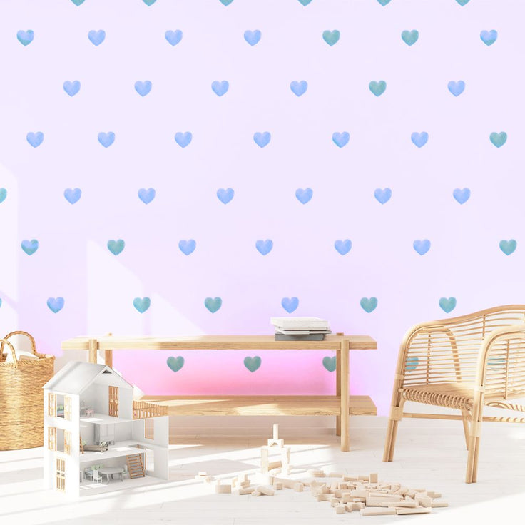 Wall stickers - Blue watercolour hearts