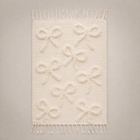 Kids Cotton Rug with Bow Pattern — Beige Fringe Carpet
