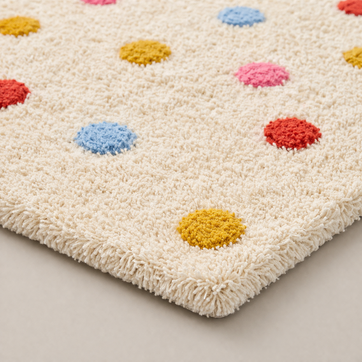 Kids Cotton Rug — Cream Polka Dot
